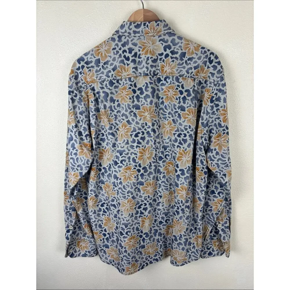 Tommy Bahama Tropical Floral Button Front Shirt Mens L Island Modern Fit Cotton